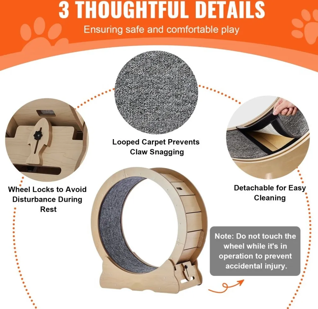 Roue d'exercice chat silencieuse 75cm avec griffoir en sisal durable - 6