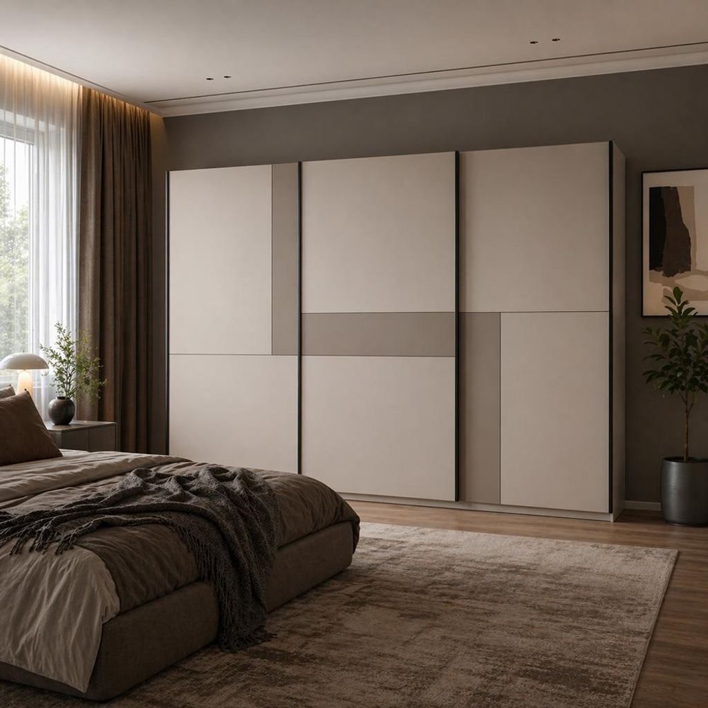 Schlafzimmer Schwebetürenschrank mit 270 cm Breite in beige, 3 Schwebetüren - CABUNA-83