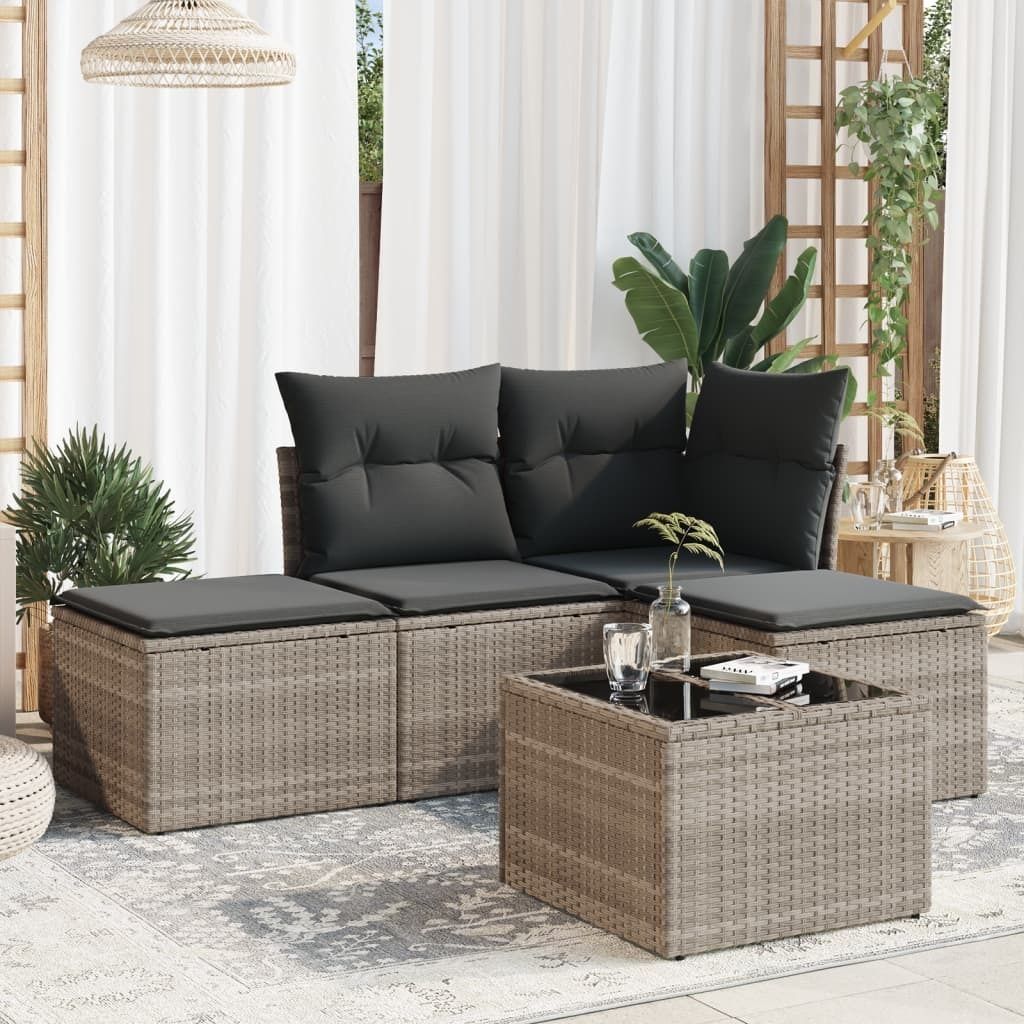 Maison Exclusive - 5-tlg. Garten-Sofagarnitur mit Kissen Hellgrau Poly Rattan