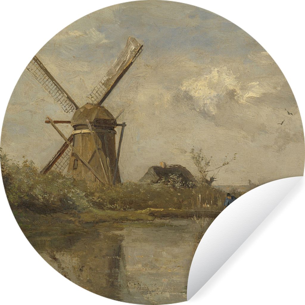 MuchoWow Runde Wandtattoo - Wandsticker Tapete Aufkleber Mühle an einem Teich - Gemälde von Paul Joseph Constantin Ø 100 cm Selbstklebend und ...