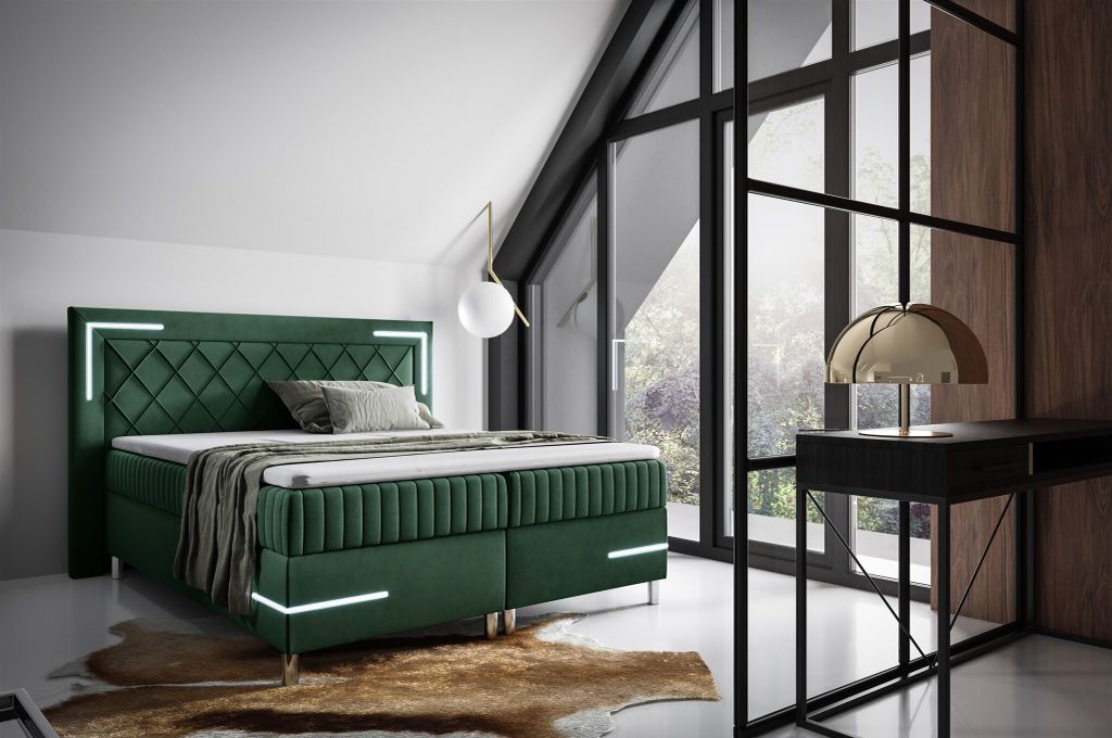 Boxspringbett Schlafzimmerbett 120x200cm AMORE Nr.3 Grün inkl. LED-Beleuchtung