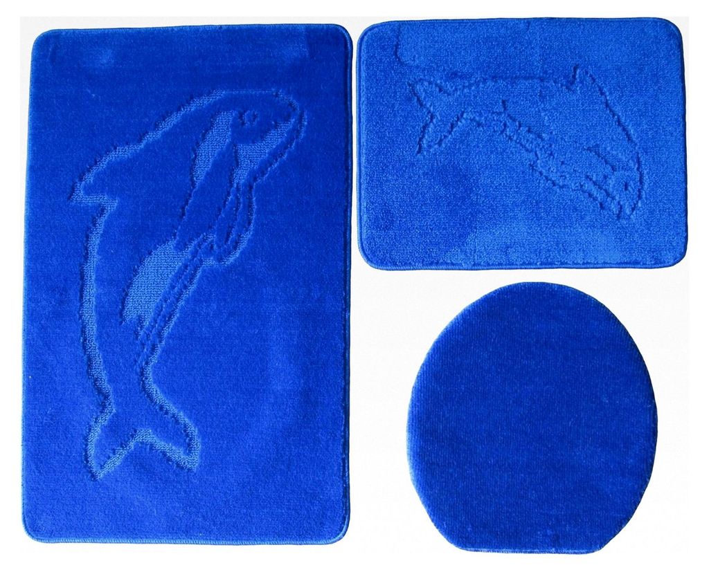 Badgarnitur 3-teilig Set 55x85 cm einfarbig, WC Vorleger ohne Ausschnitt für Hänge-WC (royal blau)