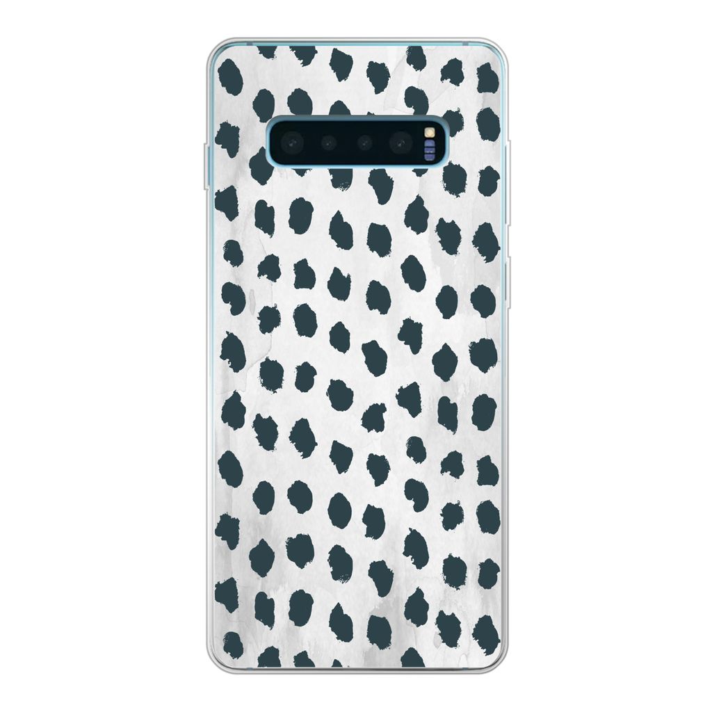 MuchoWow Handyhülle Schutzhülle Hülle für Samsung Galaxy S10 Plus Polka dots - Schwarz - Marmor Silikon Softcase Handy Hülle - Schutzhülle