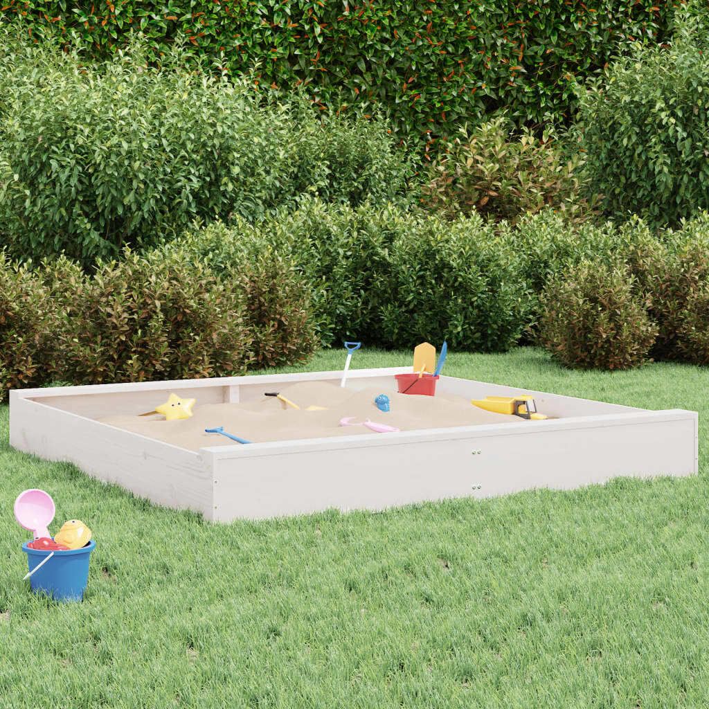Design Möbel Sandkasten mit Sitzen Weiß Quadratisch Massivholz Kiefer - 2024 Neu