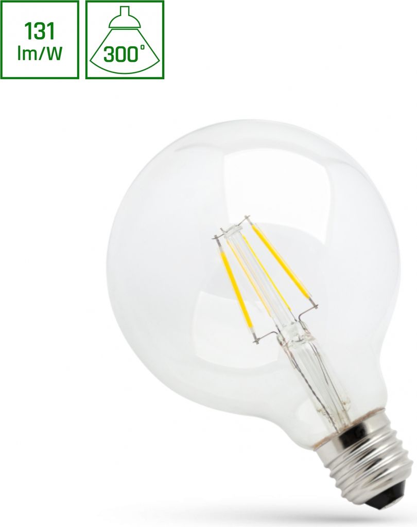 Spectrum LED E27 G125 Filament klar 8W = 74W 230V Globe Produktbild 