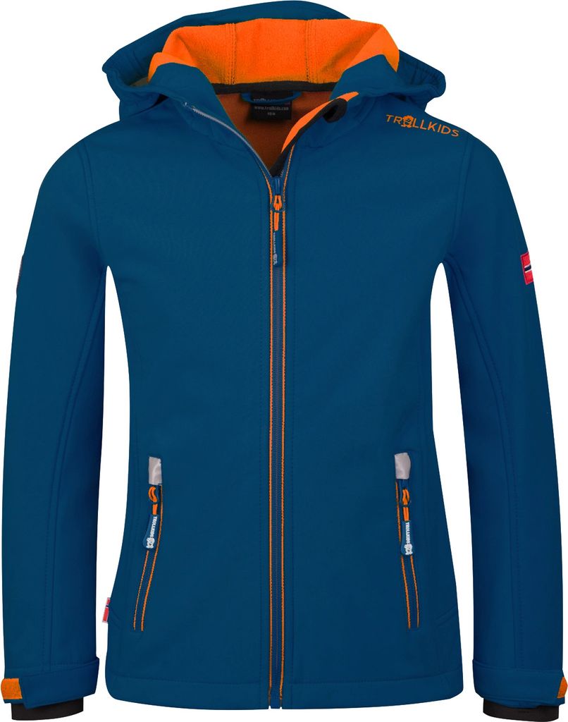 Trollkids Jungen Trollfjord Softshelljacke mystic blue/orange 104