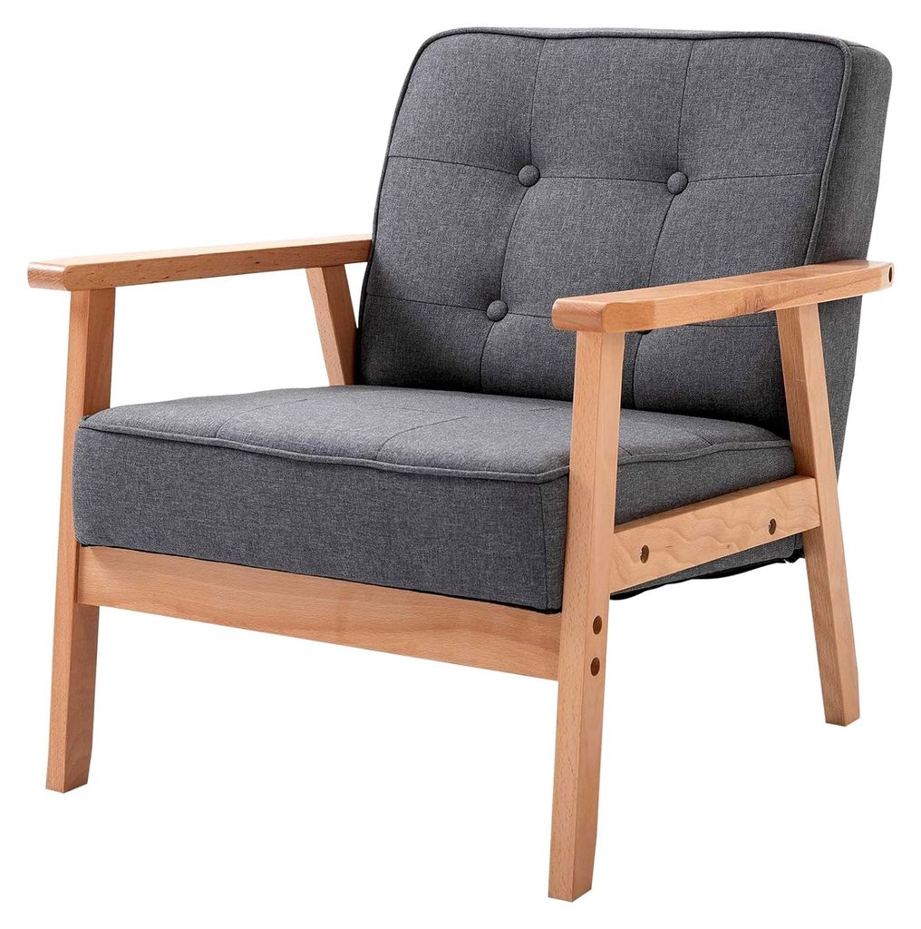 Sessel Wohnzimmer Loungesessel Relaxsessel mit Holzbeinen Lesesessel in Grau