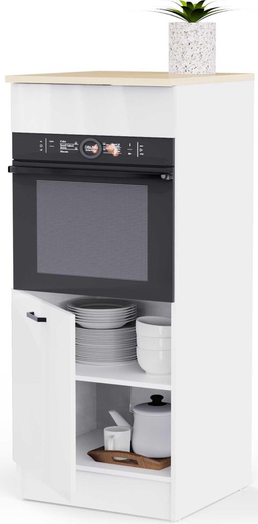 Küchenschrank für Backofen Bianco - 60x60x141cm - Hochglanz weiß