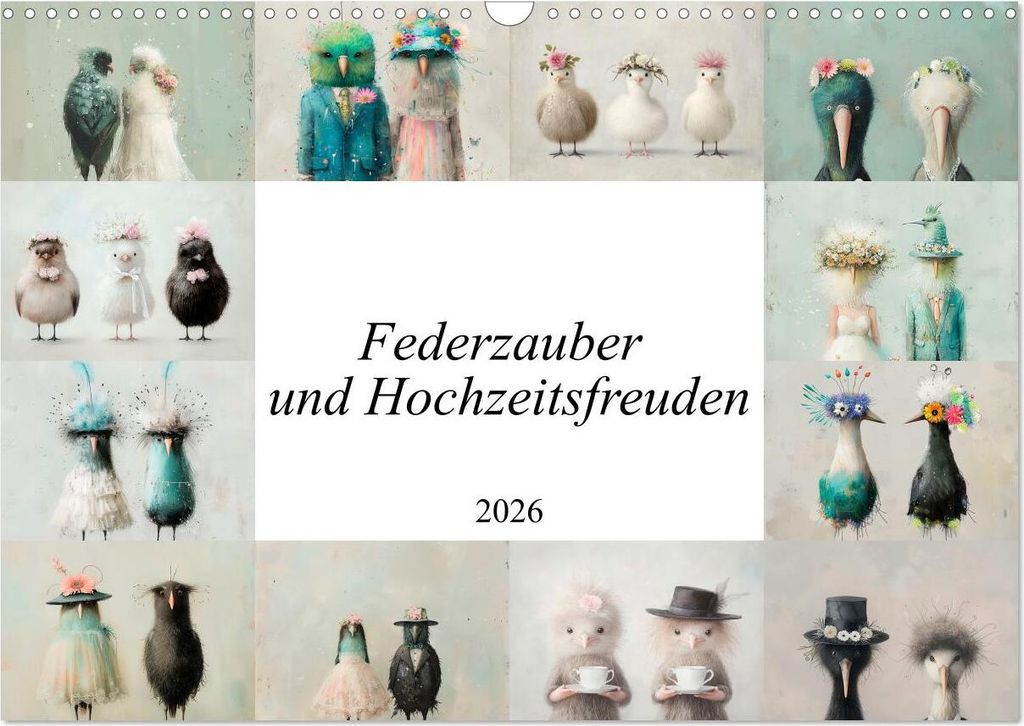 Federzauber und Hochzeitsfreuden (Wandkalender 2026 DIN A3 quer), CALVENDO Monatskalender