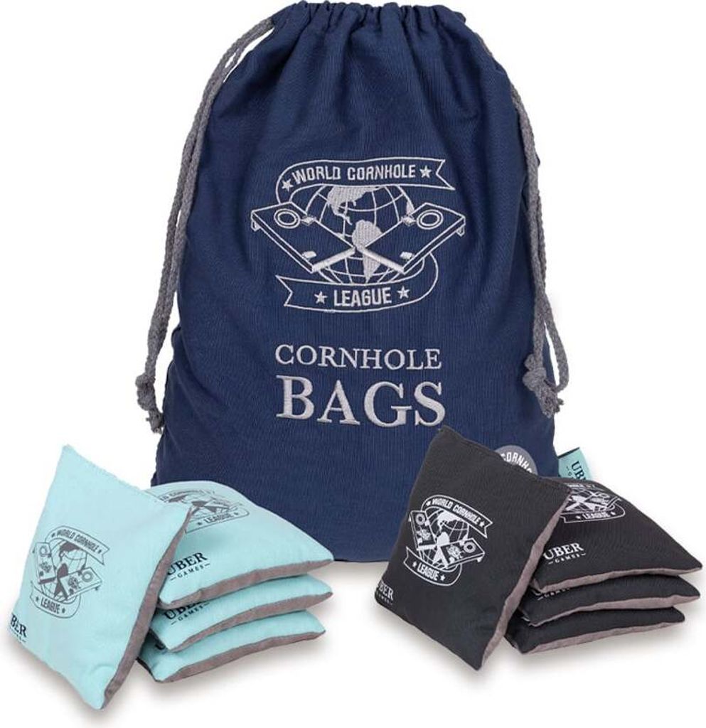 Ubergames - World Cornhole League - 8 Bean Bags - Langsame & Schnelle Seite - in luxus Tasche - Profi - Grün Grau