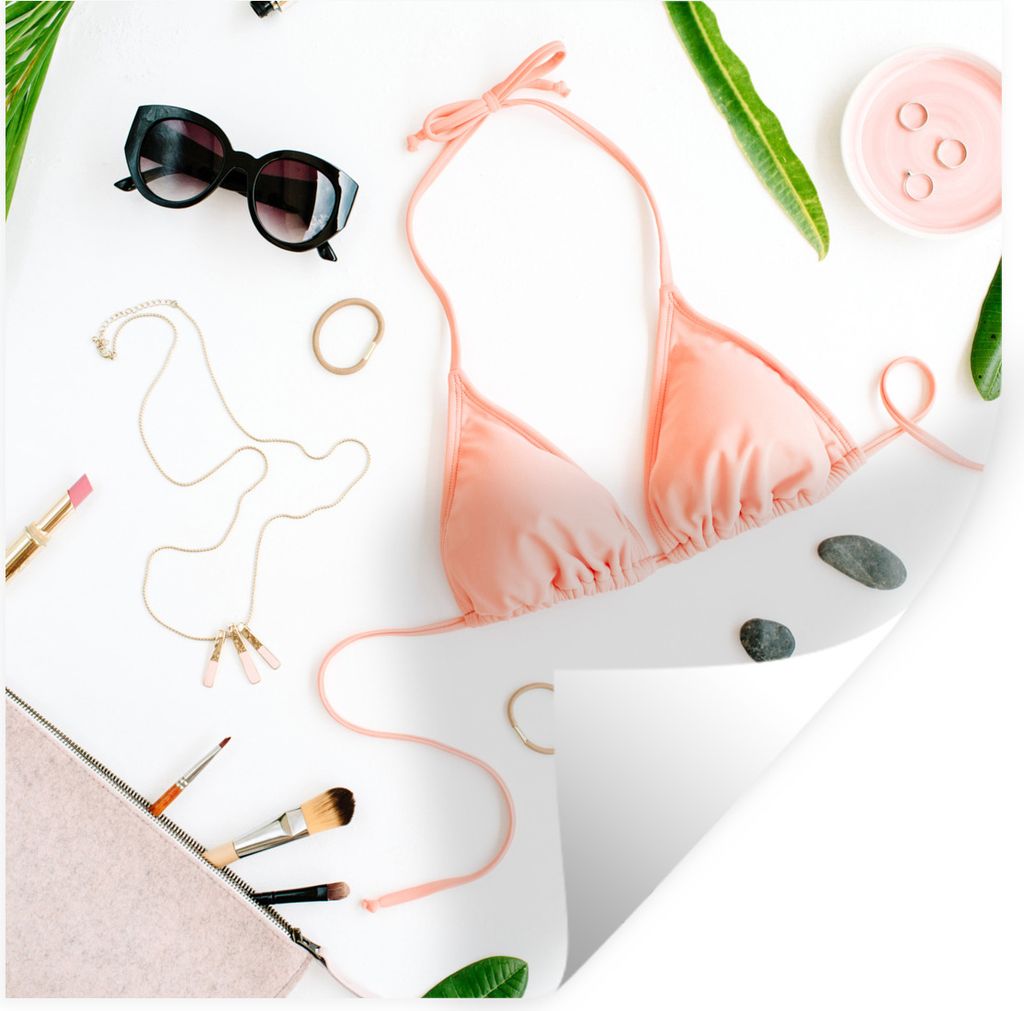 MuchoWow Wandtattoo Wandsticker Wandaufkleber Bikini - Rosa - Sonnenbrille 100x100 cm Selbstklebend und Repositionierbar - Wierderverwendbar - Se...