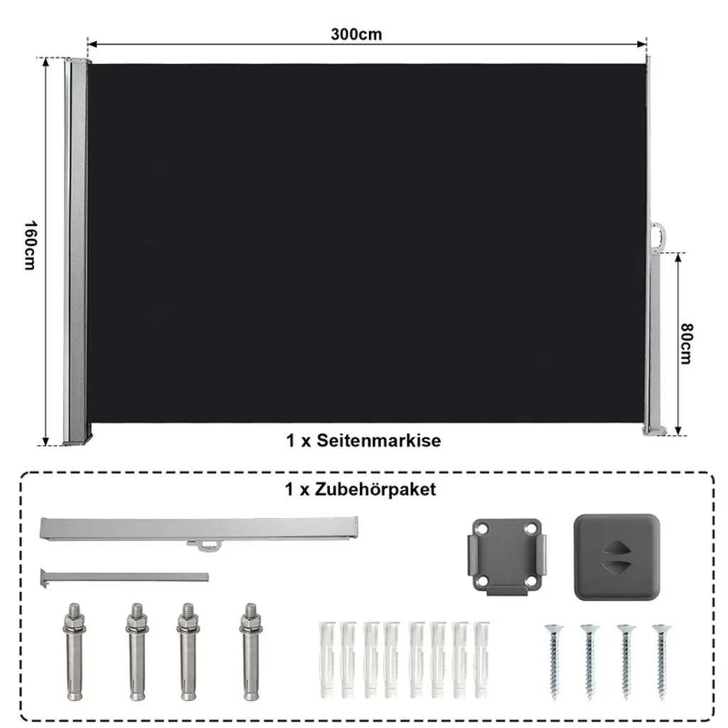 SWANEW Tenda da Sole Laterale 160x300 cm Antracite | Privacy e Sole
