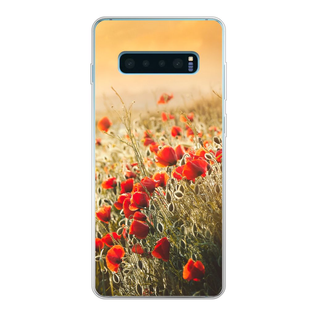 MuchoWow Handyhülle Schutzhülle Hülle für Samsung Galaxy S10 Lite Sonnenstrahlen über einem Mohnblumenstrauß Silikon Softcase Handy Hülle ...