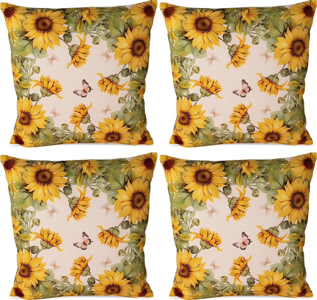 4er Set Kissenhüllen 40x40 cm mit Sonnenblumen als Herbst-Deko