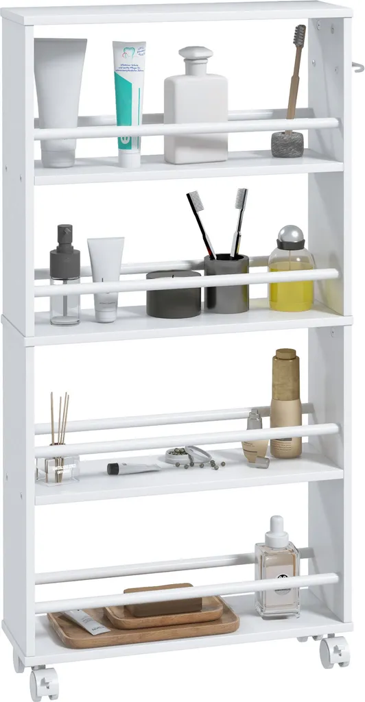 HOMCOM Chariot de rangement à 4 niveaux blanc, desserte étroite 45x15x91cm