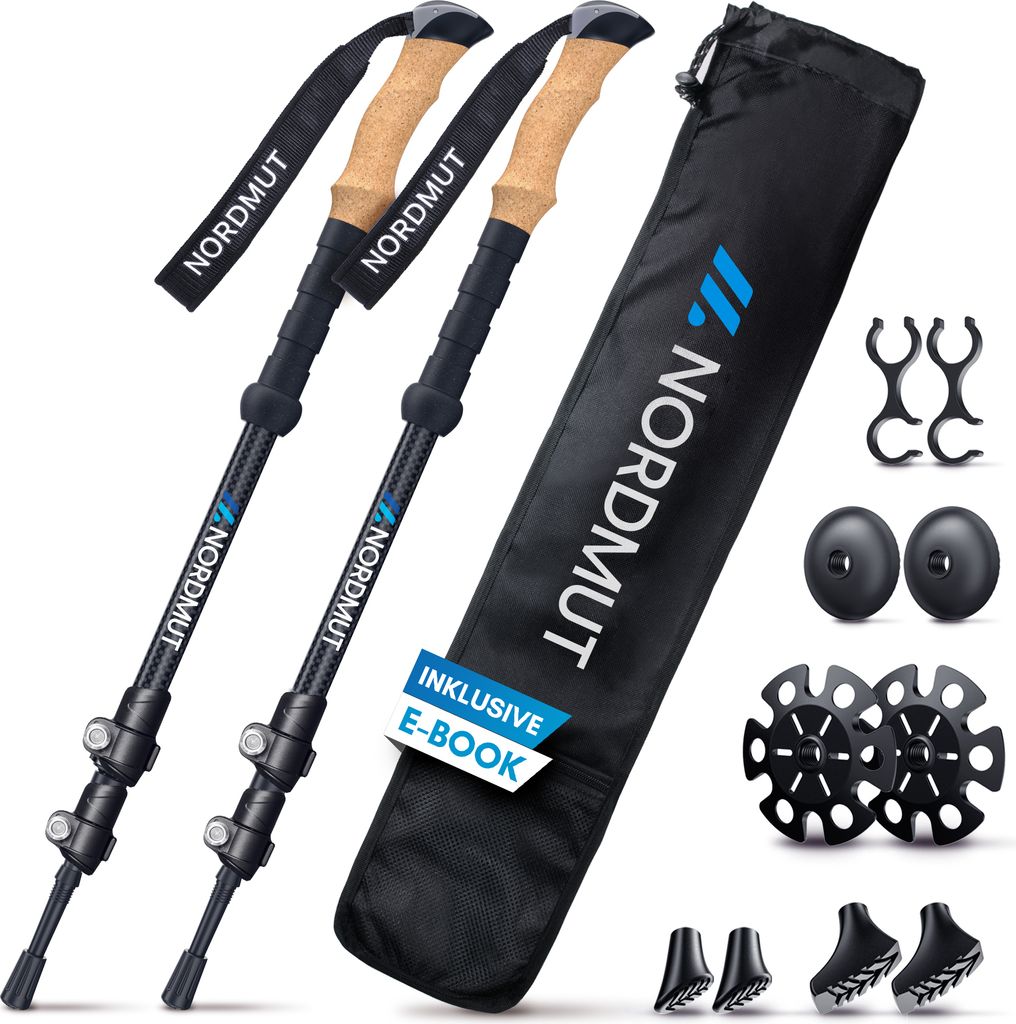 NORDMUT Wanderstöcke Teleskop – Nordic Walking Stöcke Damen und Herren – Ultraleichte Trekkingstöcke [mit Gummipuffer-Set] verstellbar mit...