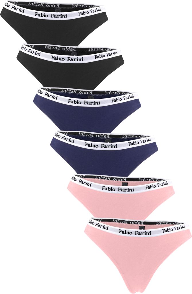 Fabio Farini - 6 Stück Damen Unterhosen - Frauen Tanga aus Baumwolle im sportlichen Look mit Designerbündchen