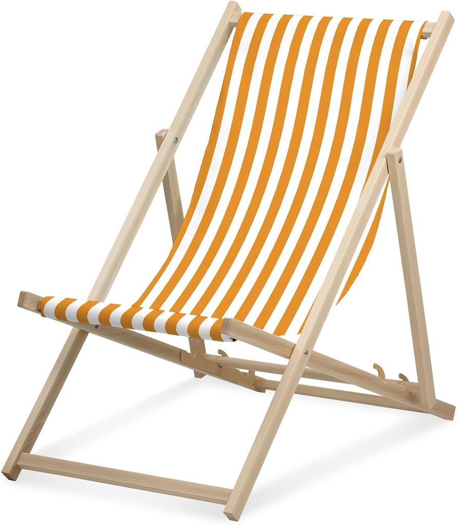 Liegestuhl - schmal gestreift - Ocker - klappbar - aus Buchenholz - bis 95kg belastbar - 3fach verstellbare Lehne - Strandliege