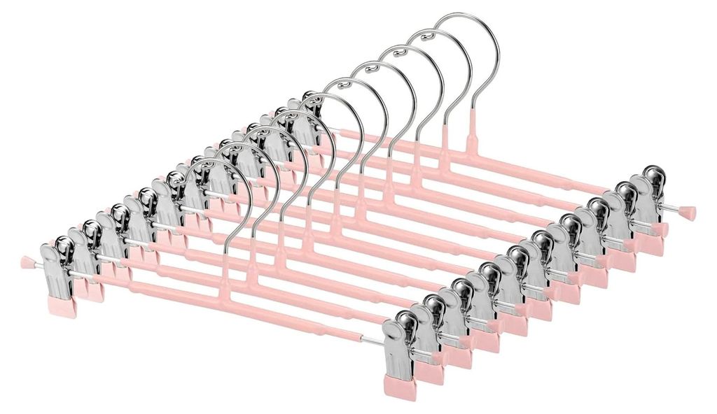 Dünne rutschfeste Hosenbügel mit verstellbaren Clips, platzsparende Kleiderbügel für Kleidung, Röcke, Jeans, Mäntel (Rosa, 10)