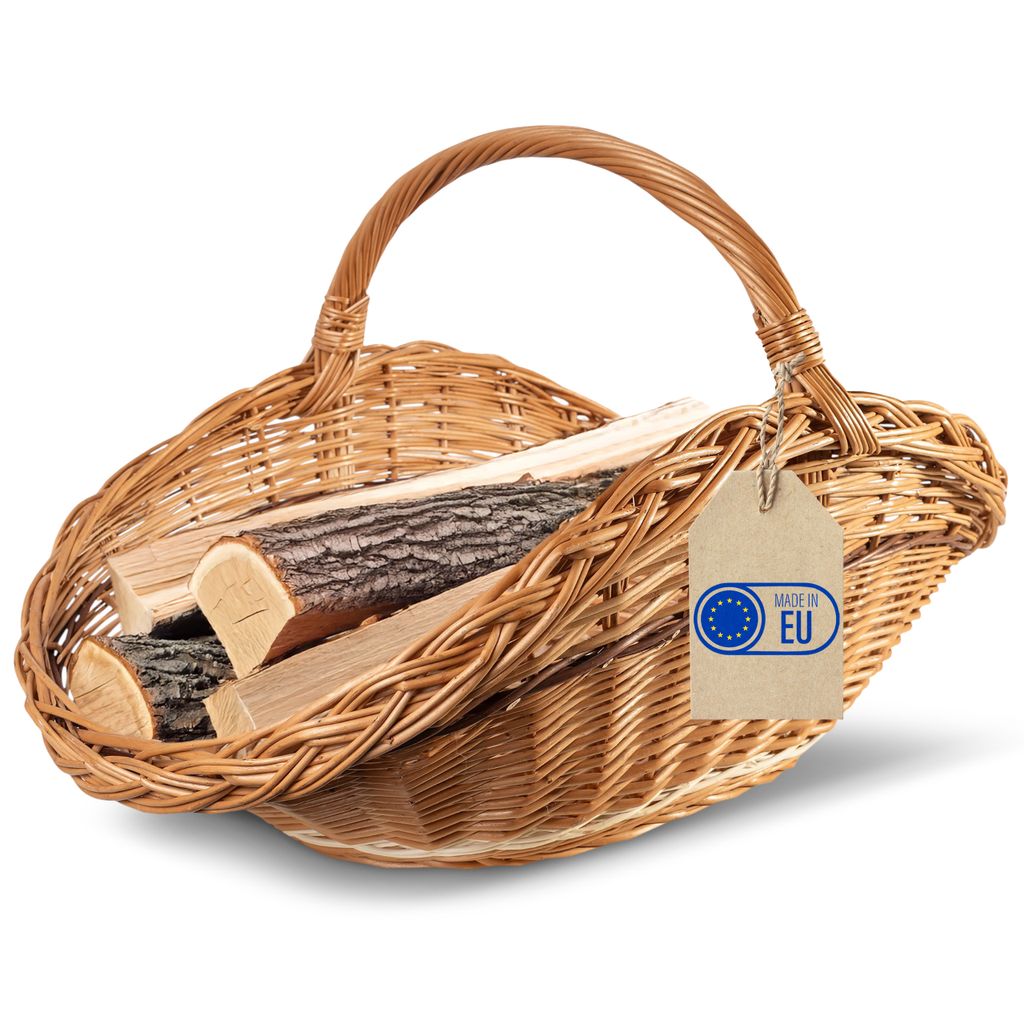 Creative Home Holztrage Kaminholzkorb Kaminkorb Tragekorb | 67 x 41 x 43 cm | Aufbewahrung Oval Holzkorb Weidenkorb für Kaminholz