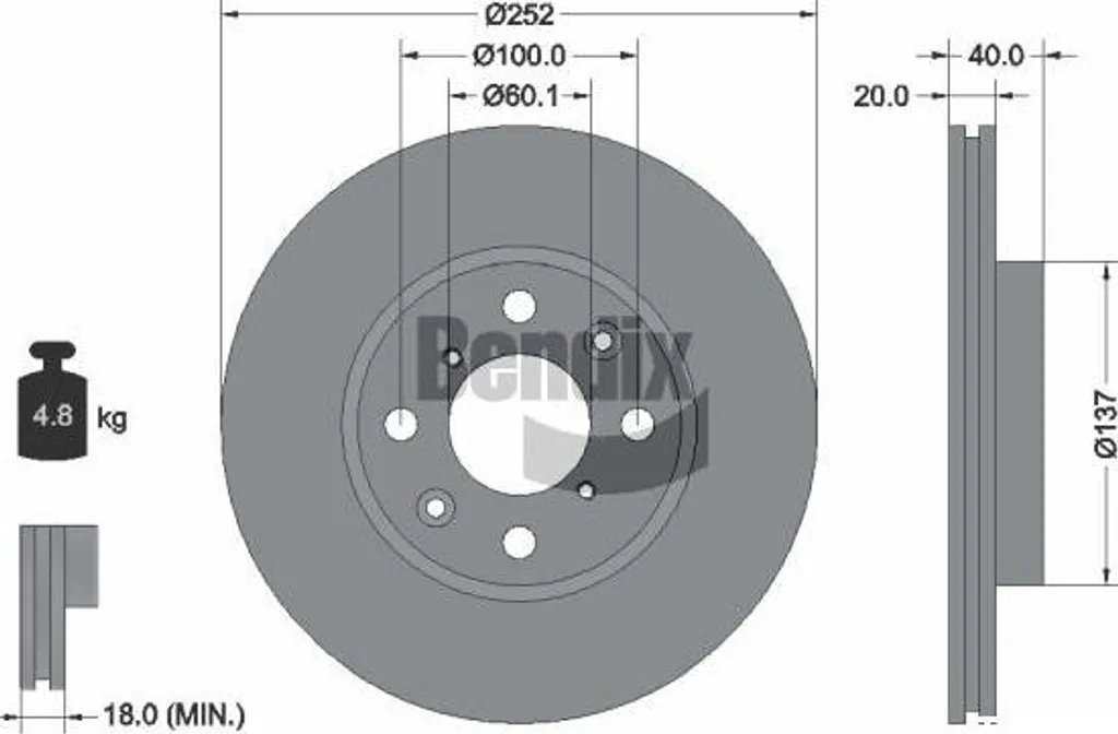 BENDIX BDS1089 Disque de Frein OE 4700455 pour Opel Agila B et Suzuki