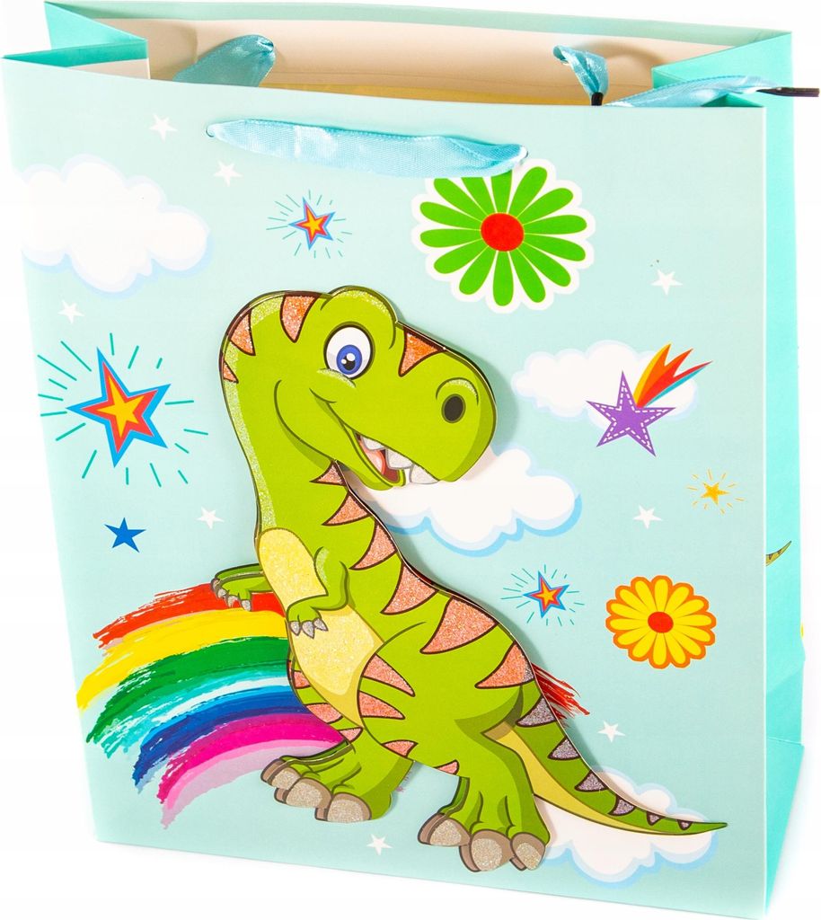 Geschenktüte Dinosaurier Motiv - Große Geschenkverpackung für Kinder - 26x32x10cm Stabil