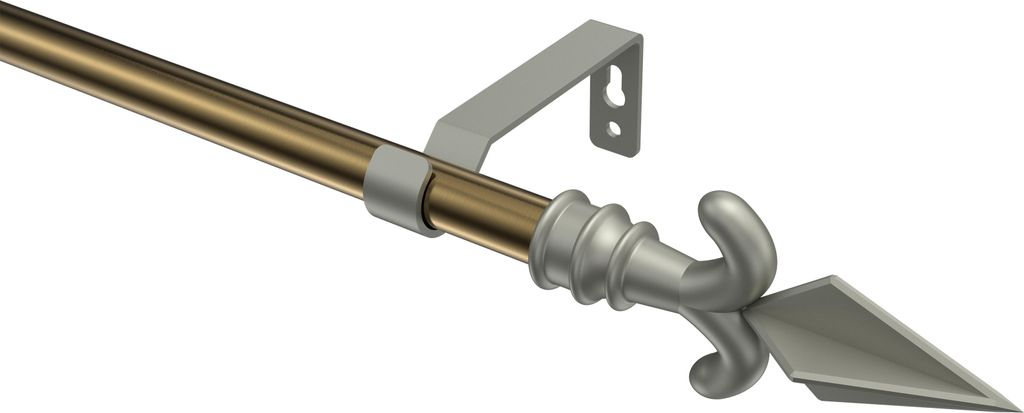 Interdeco Gardinenstange / Vorhangstange Messing Antik / Chrom matt, Typ Olymp Matteo (Pfeil), 16 mm Ø 1-läufig, 520 cm