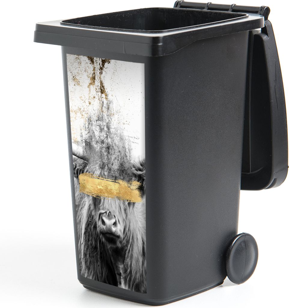 MuchoWow Mülltonnenaufkleber Schottischer Highlander - Gold - Abstrakt 44x98 cm - Containeraufkleber - Aufkleber - Mülltonnen-Aufkleber