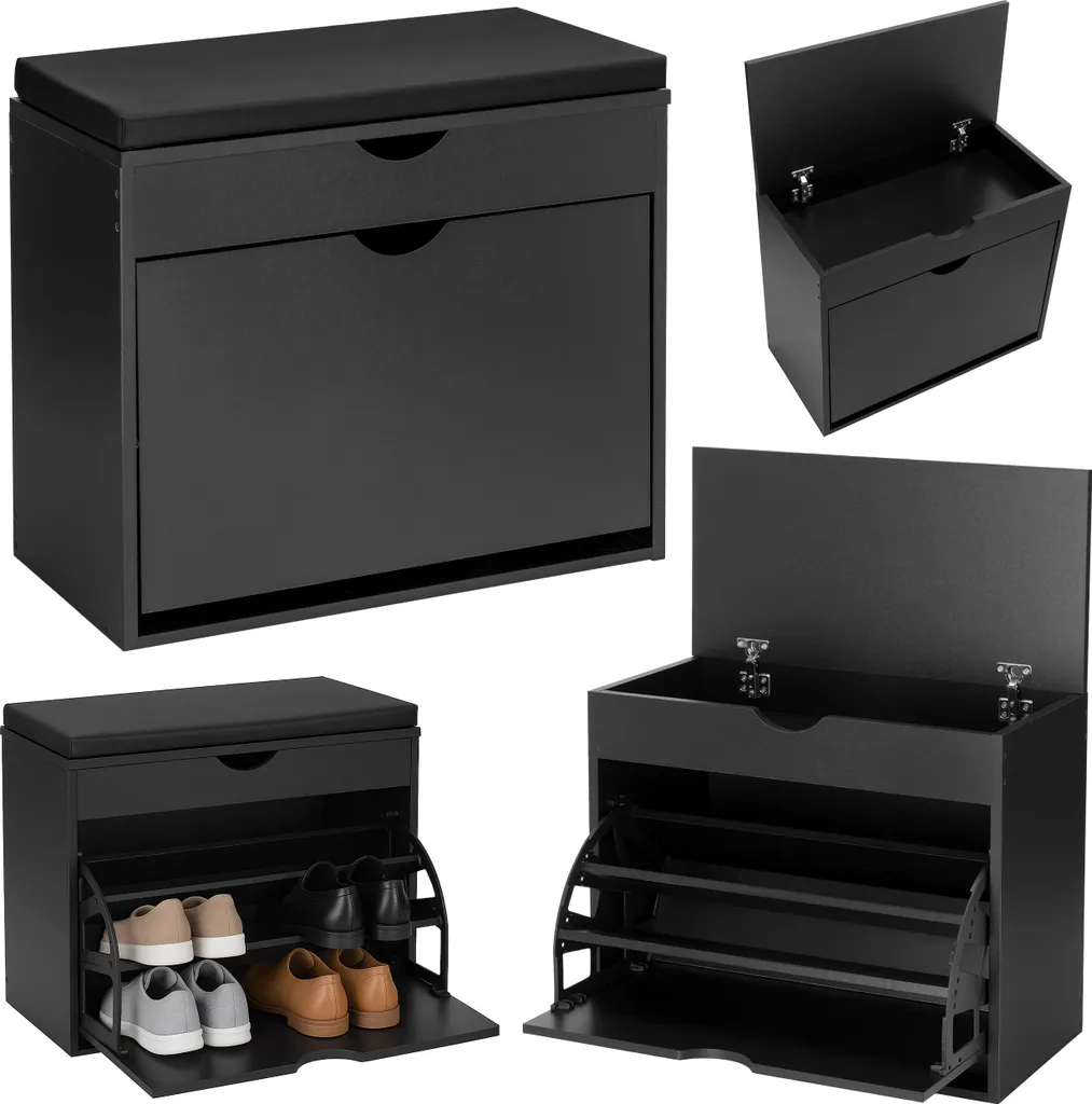 Meuble à chaussures avec siège noir 60 cm pour entrée et hall d'accueil