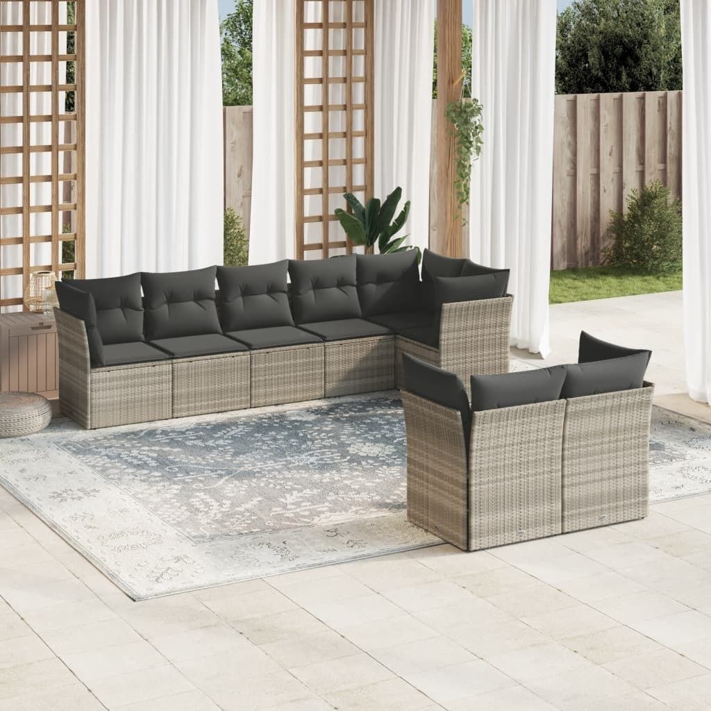 Maison Exclusive - 8-tlg. Garten-Sofagarnitur mit Kissen Hellgrau Poly Rattan