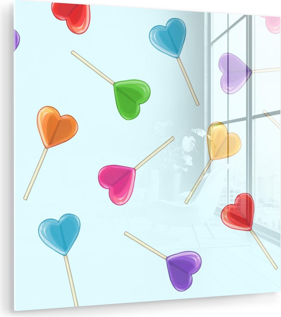 MuchoWow Glasbilder - Bilder auf Wandbild - Foto auf Glas Lollipop - Regenbogen - Bonbon 90x90 cm Wanddekoration aus Glas - Acrylglasbild - Acrylbi...