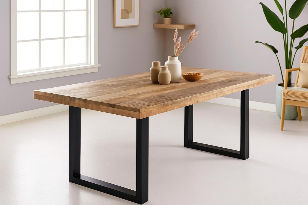 Refurbished Möbelretoure Esstisch 260x100cm Mangoholz gerade Kante U-Gestell schwarz RIO