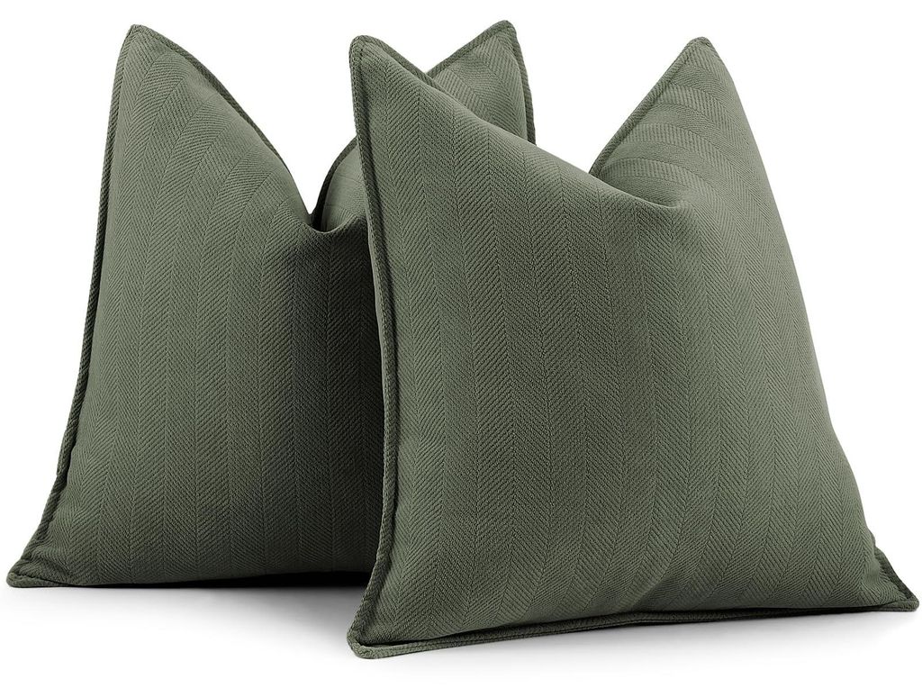 Set mit 2 Kissenbezügen (50 x 50 cm) aus olivgrünem Chenille für Sofakissen. Die Kissenbezüge bestechen durch ihr elegantes Design und sind wei...