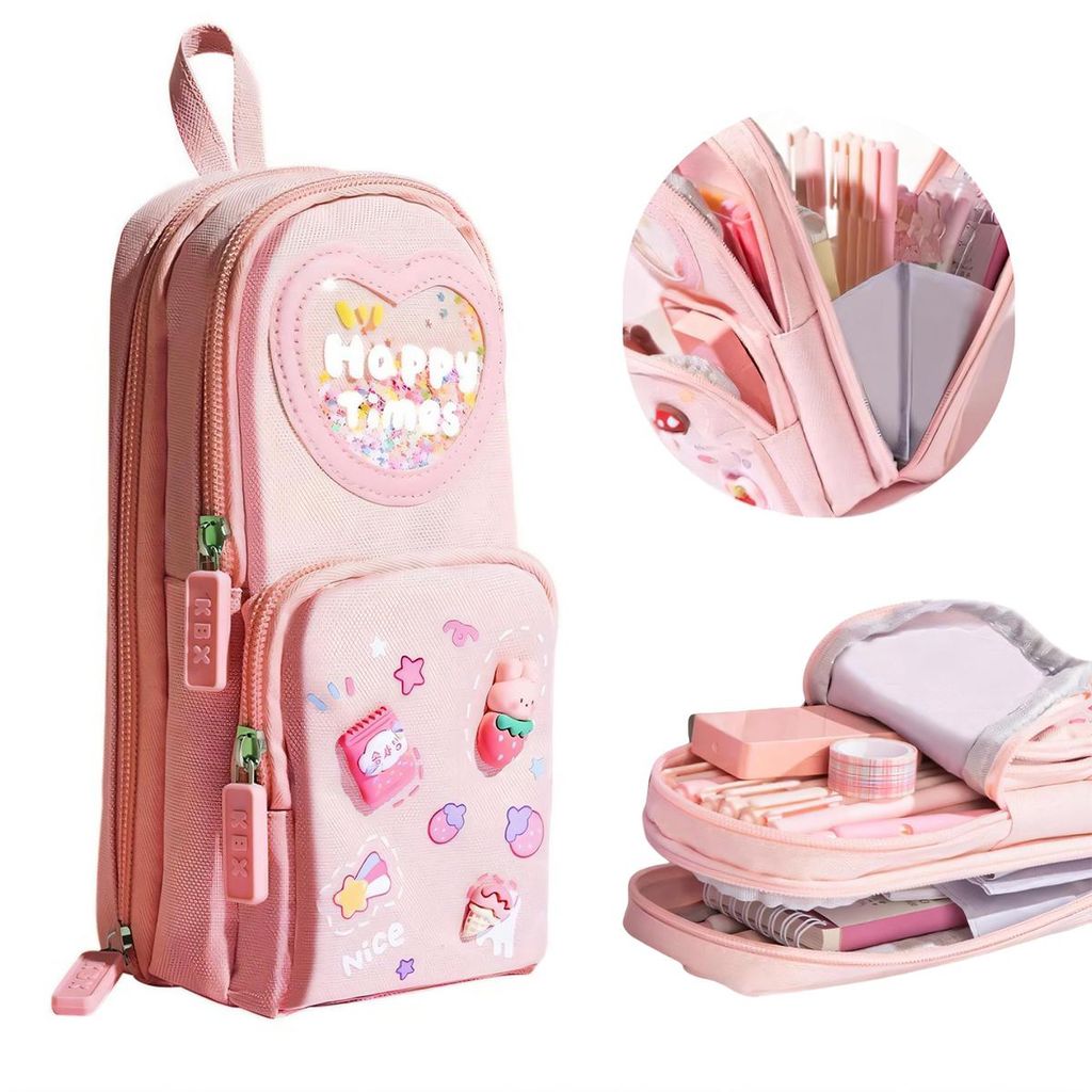 Federmäppchen, Rosa Federmäppchen & Federtasche mit großem Fassungsvermögen, Niedlicher Schrein Organizer mit 3 Fächern für Schulbedarf, Büro