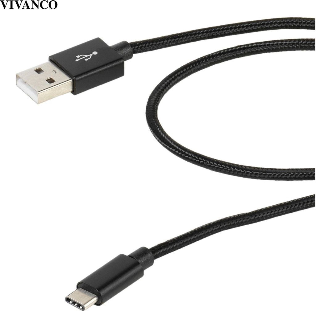 VIVanco Hochwertiges USB Typ-C Kabel, 2,5 m, LongLife, reißfeste Nylonummantelung, Schnellladen, Datensynchronisierung, Schwarz