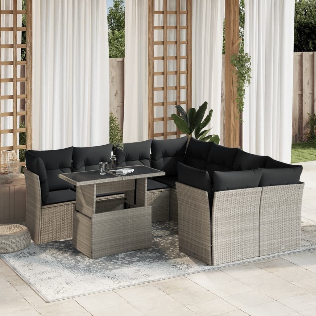 Maison Exclusive - 9-tlg. Garten-Sofagarnitur mit Kissen Hellgrau Poly Rattan