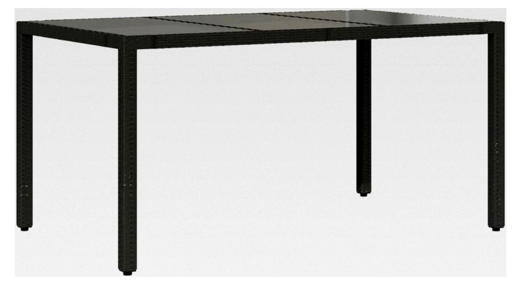 Gartentisch mit Glasplatte, Esstisch mit Stahlrahmen, Beistelltisch für Terrasse und Garten, Gartenmöbel in Schwarz aus Poly Rattan