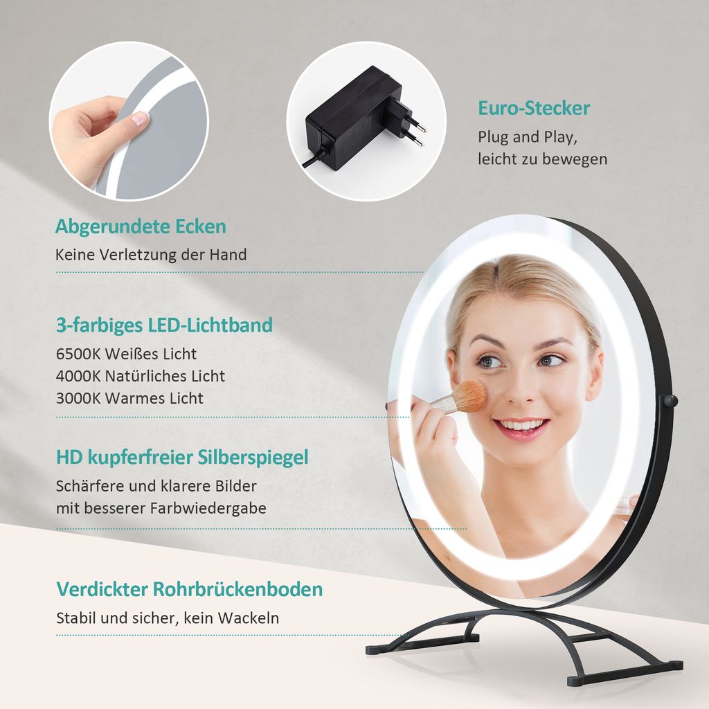 EMKE Schminkspiegel Mit LED Beleuchtung - Dimmbar Mit 3x Vergrößerung