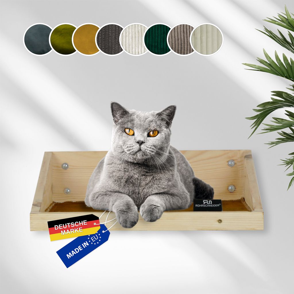 Rohrschneider Katzentreppe Wand | EU | Kletterwand Katzen mit waschbarem Kissen o. Stoffeinlage | Kiefernholz | Natur | belastbar bis 30 kg | B 40 ...