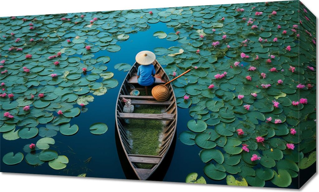 Bild 50x30cm Boot zwischen Wasserlilien