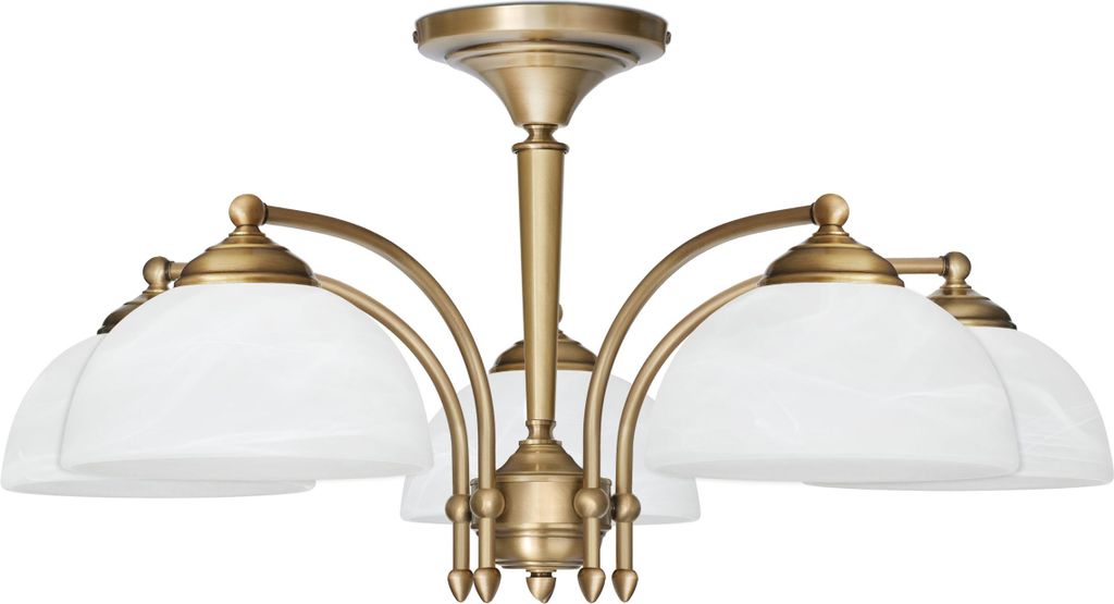 Kronleuchter Messing Goldpatina Alabaster-Glasschirm weiß matt Ø69x39cm 5xE27 300W Esszimmer Wohnzimmer klassisch elegant höhenverstellbar Decke