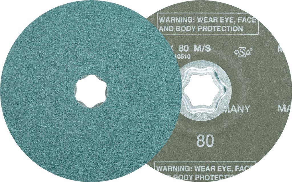 PFERD TOOLS COMBICLICK Zirkon Fiberscheibe Ø 125 mm Z80 für hohen Abtrag auf Stahl
