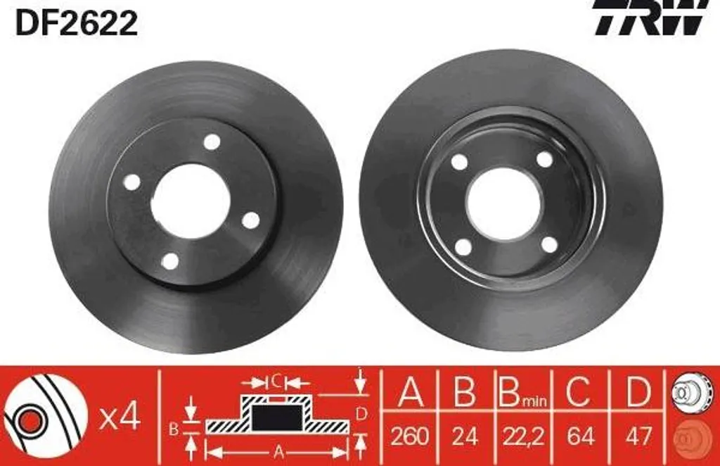 Disque de frein TRW DF2622 pour Cougar et Mondeo - Qualité OE 93BX1125AC