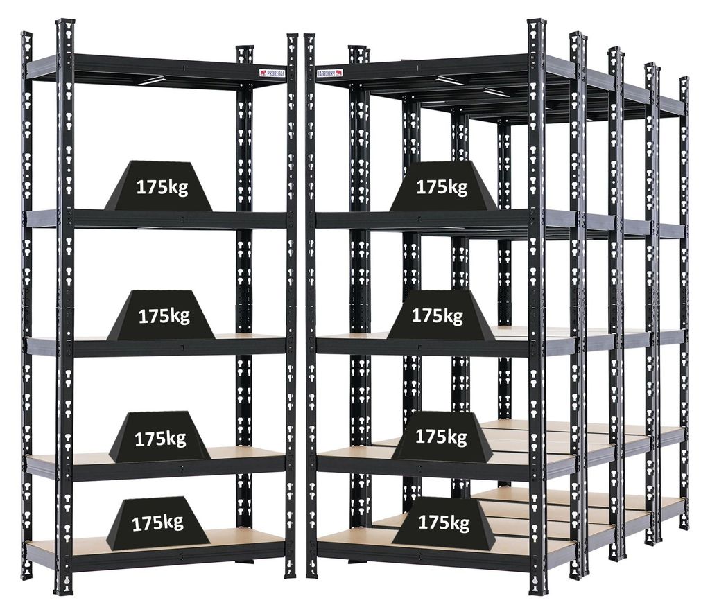 Mega Deal 5x Schwerlastregal HERMES | HxBxT 150x70x30 cm | 4 MDF-Platten-Ebenen 4mm | Fachlast 175kg | Schwarz