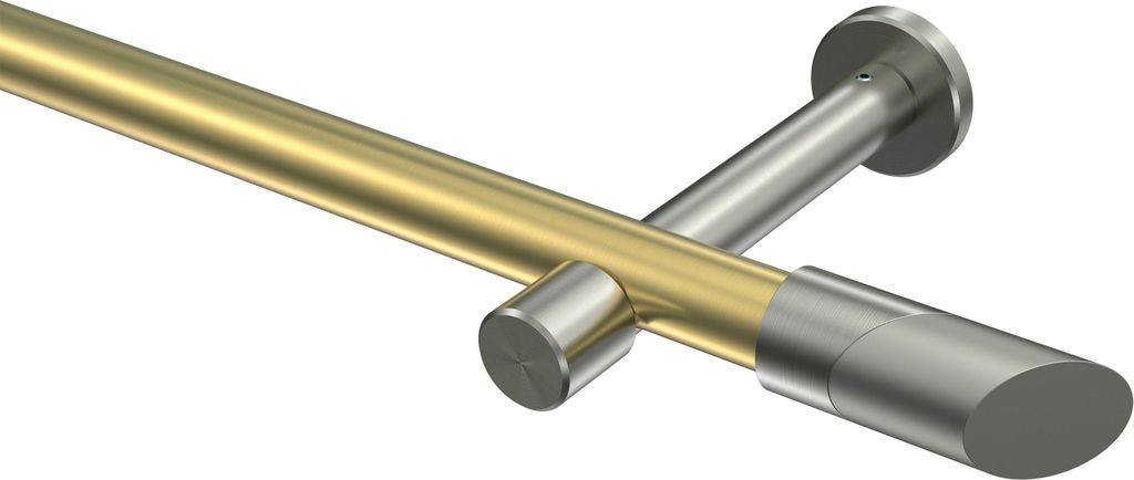 Interdeco Gardinenstange / Vorhangstange Messing-Optik / Edelstahl-Optik, Typ Prestige Verano (Schräge Bicolor) ohne Ringe, 20 mm Ø 1-läufig, 10...
