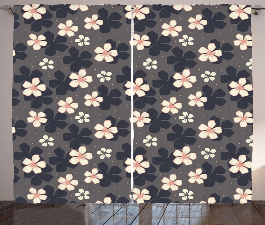 Rideau de Chambre à Fronces Imprimé Fleurs de Cerisier 280x225 cm Gris