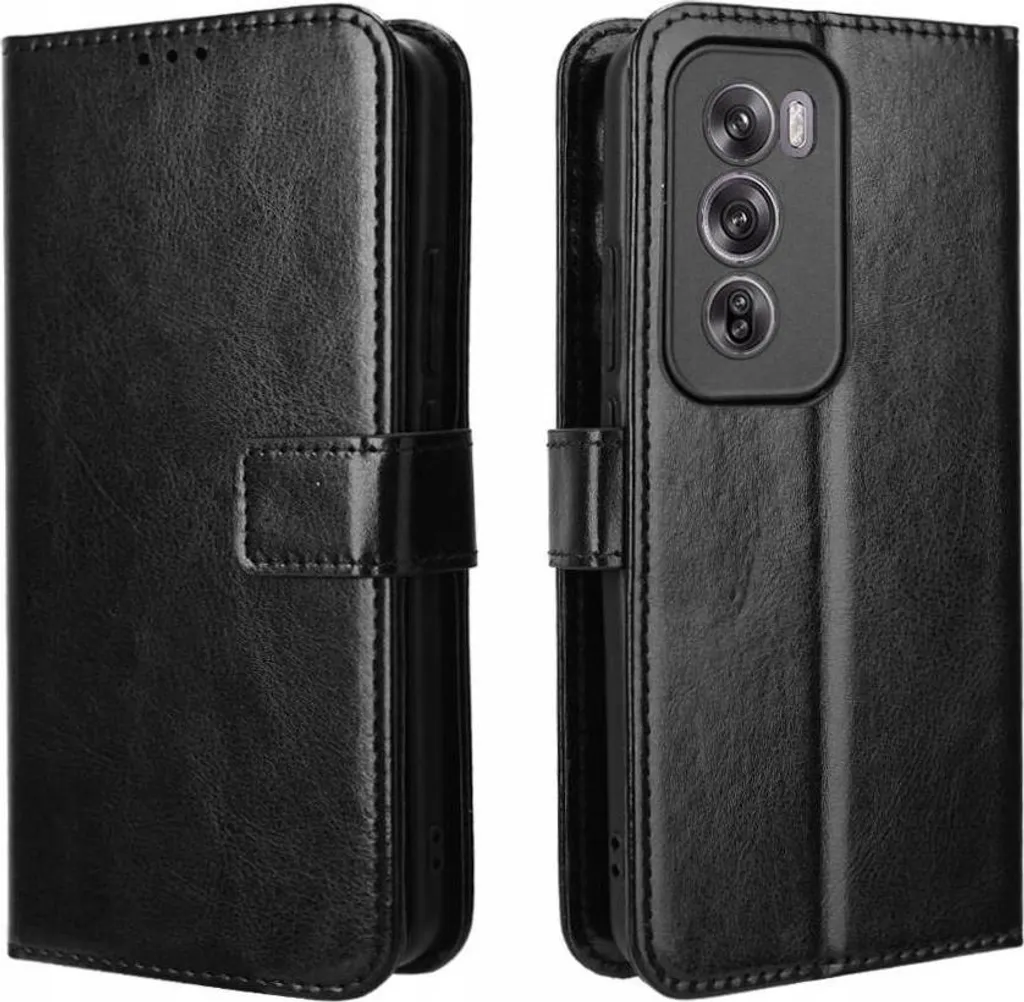Custodia in Pelle Metallizzata Nero per Oppo Reno 12 Pro 5G | Cover Elite
