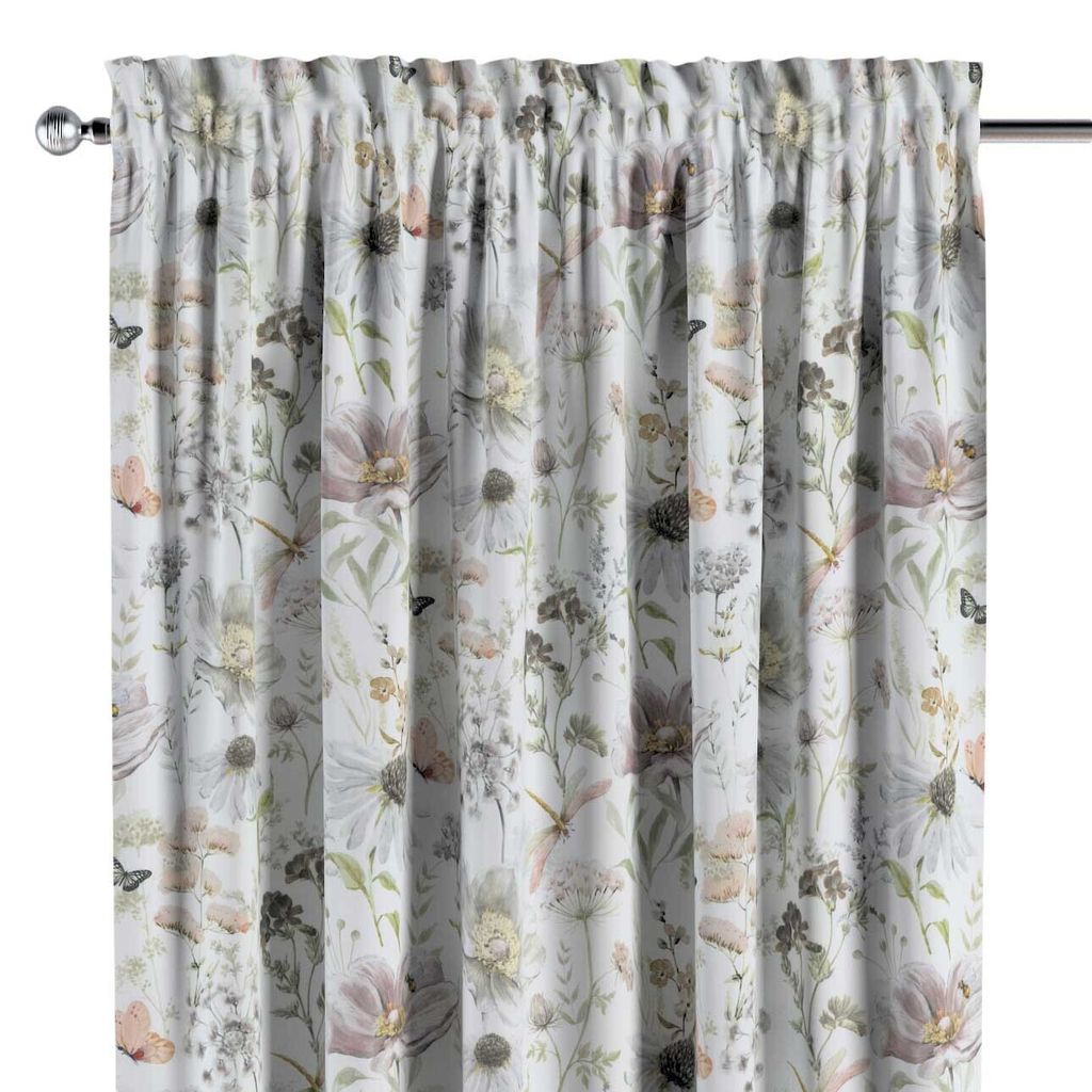 Dekoria Vorhang mit Tunnel und Köpfchen, weiß-beige, 130 x 245 cm