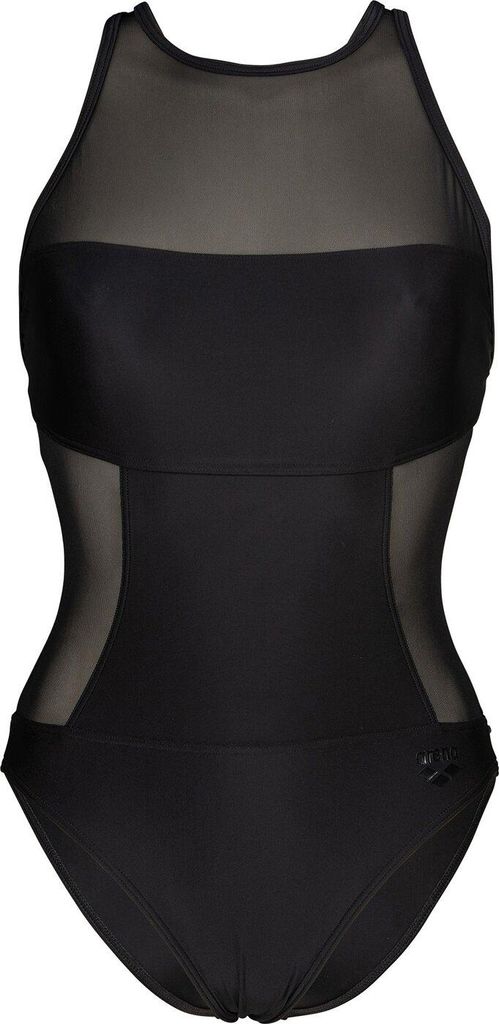 Women's Arena Mesh Panels Swimsuit Swim Pro Back Black Black 36