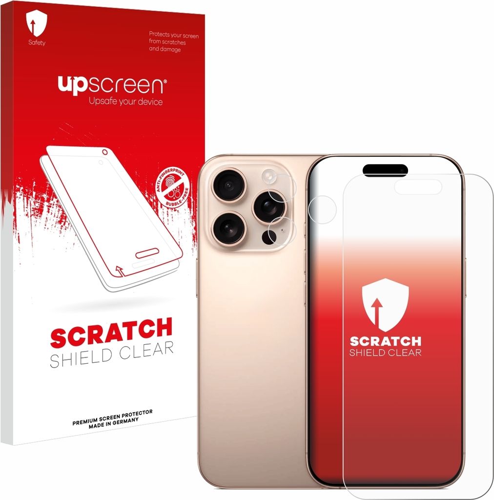 upscreen Schutzfolie für Apple iPhone 16 Pro (Display+Kamera) Displayschutz Displayschutzfolie Folie Klar Transparent